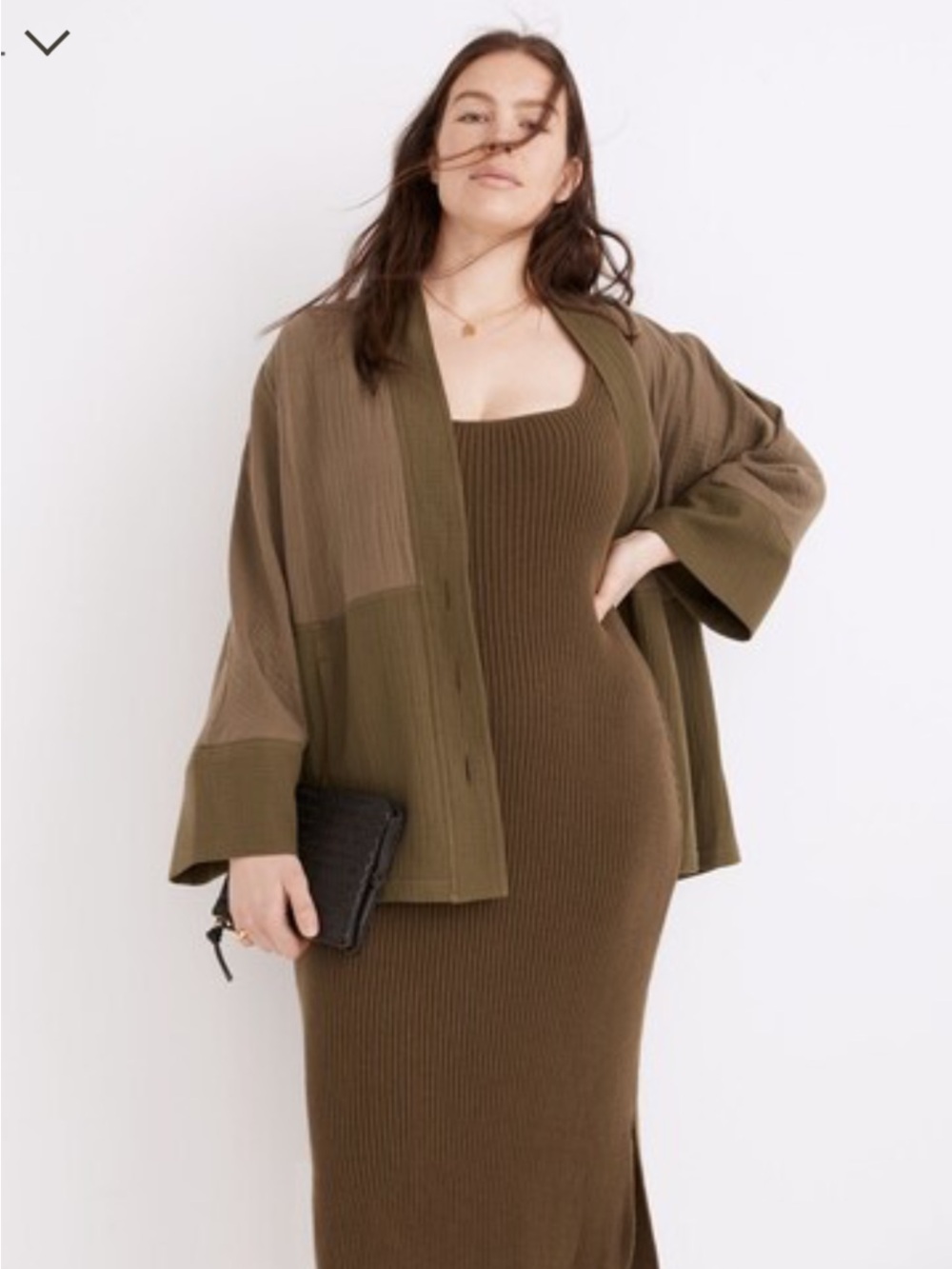 Madewell Olive Ribbed Knit Maxi Dress with Matching Cardigan